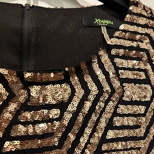 X-Taren Plus Black and Gold Sequin Dress